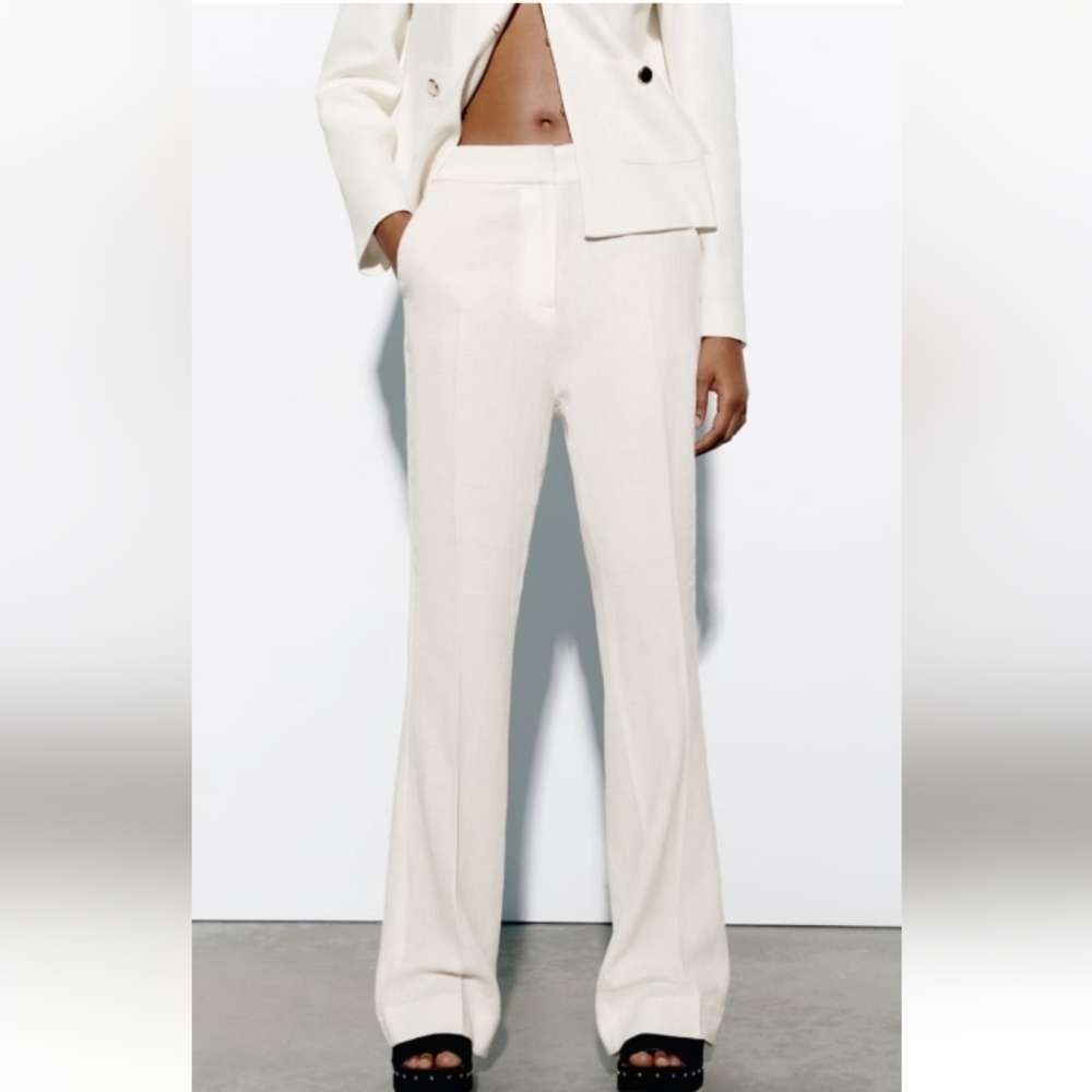 Zara full-length Flared Linen Blend Pants
